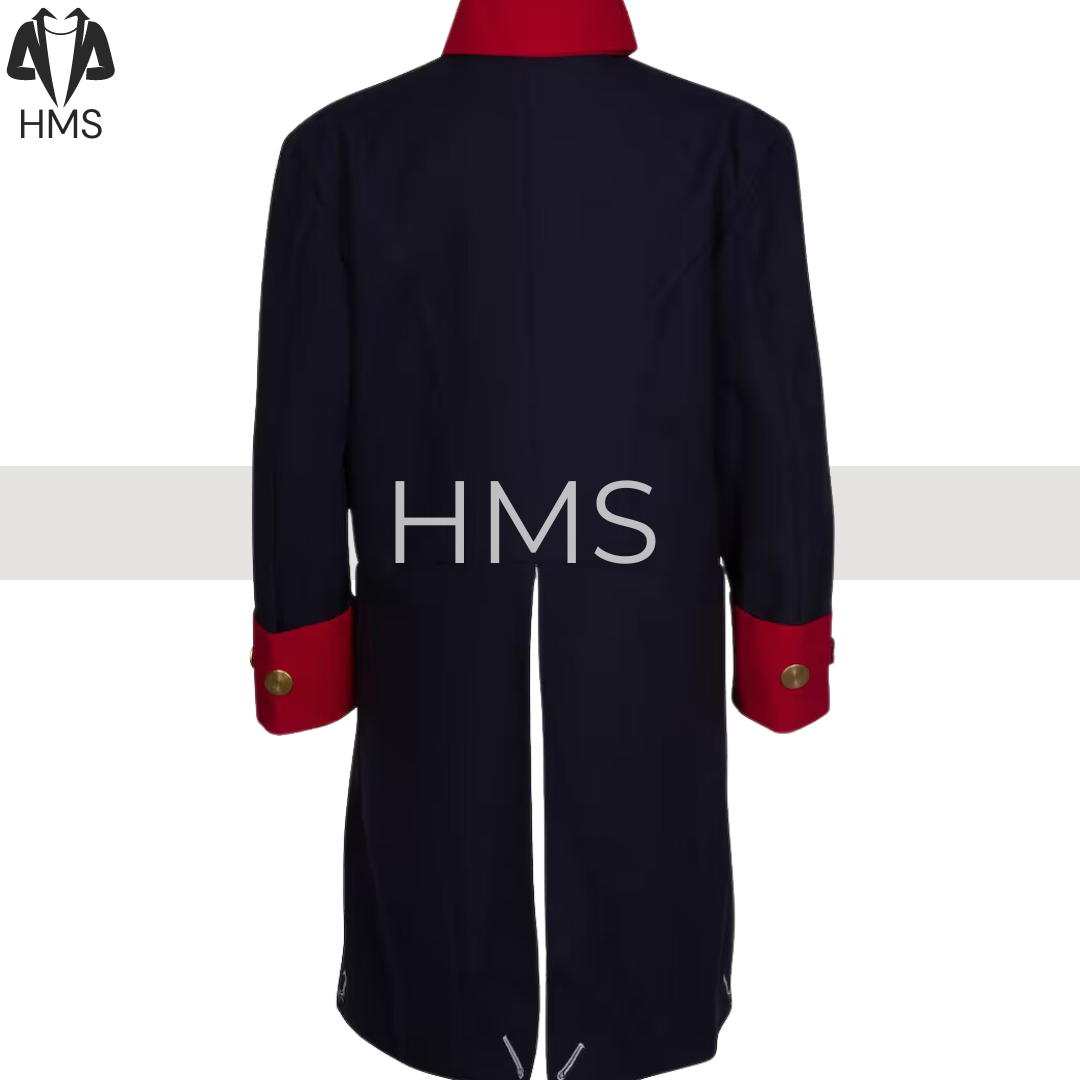 Men's George Washington Revolutionary War Coat, Navy Blue Red Wool Lapel Costume