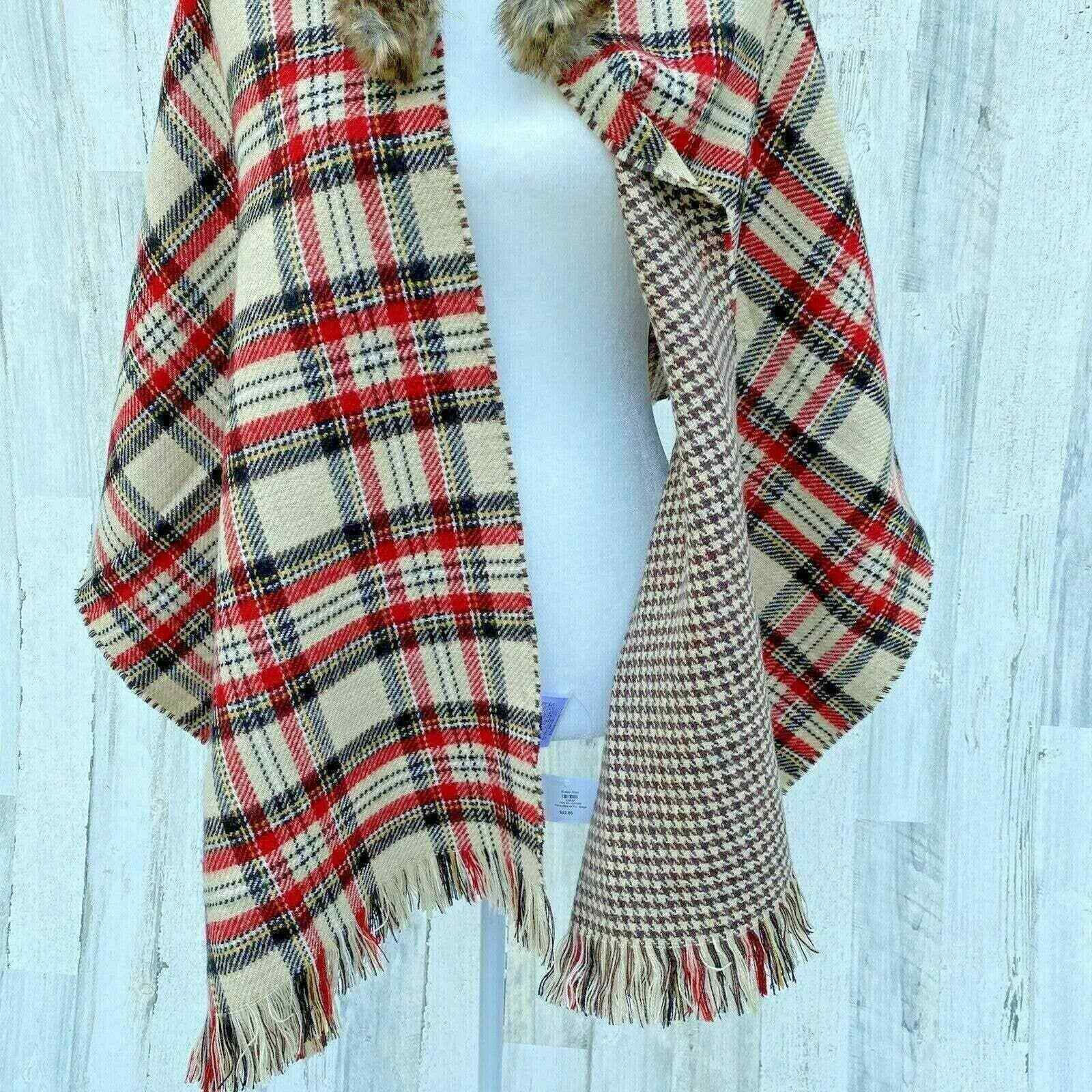 Rainy Day Scarf Plaid Reversible Removable Faux Fur Fringe
