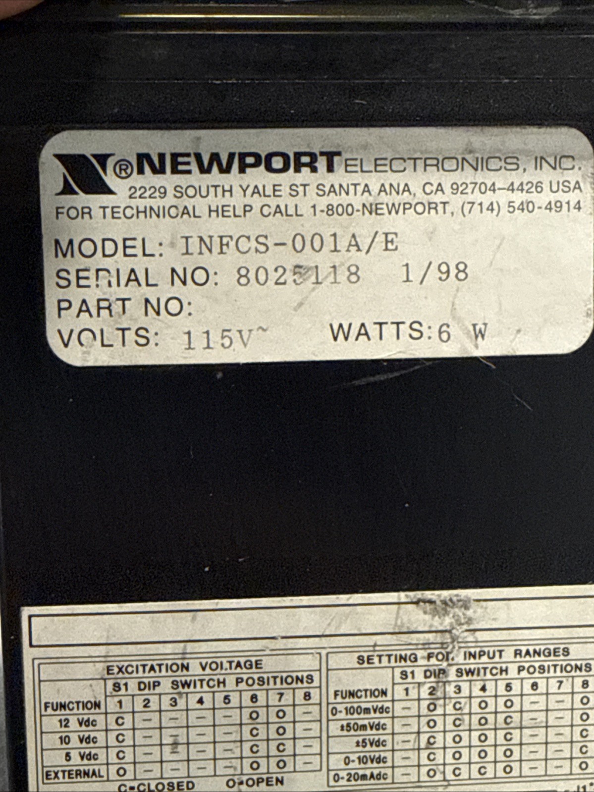 Newport Electronics INFCS-001A/E Gauge Strain Panel Meter 115VAC