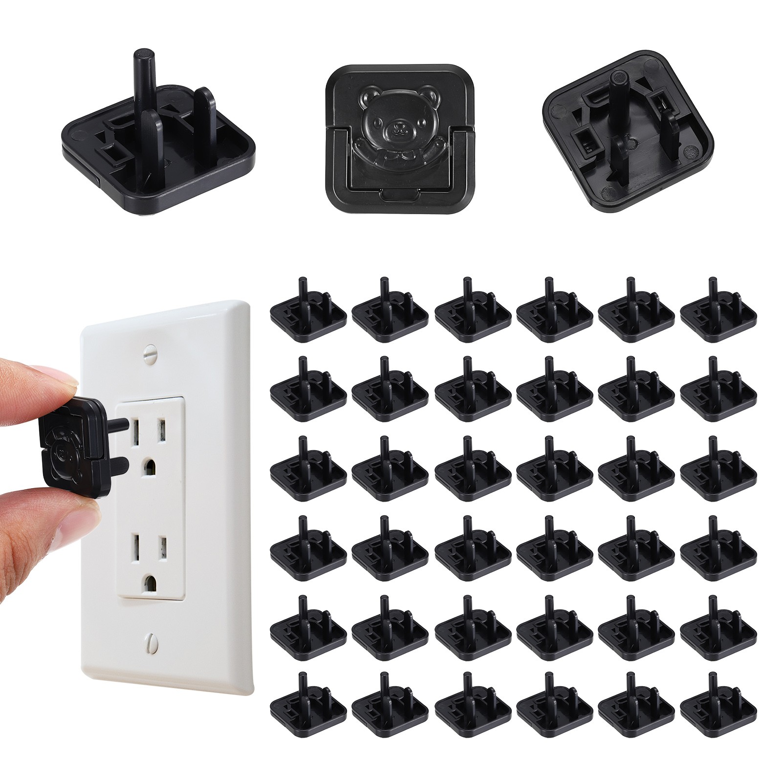 50 Pack Outlet Covers Proofing Safety Plug Covers for 3-Prong Square Cute Black