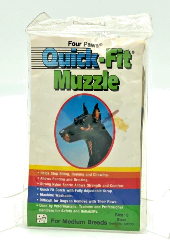 Four Paws Dog Muzzle Size 3 Quick Fit Medium Breeds Black New In Package