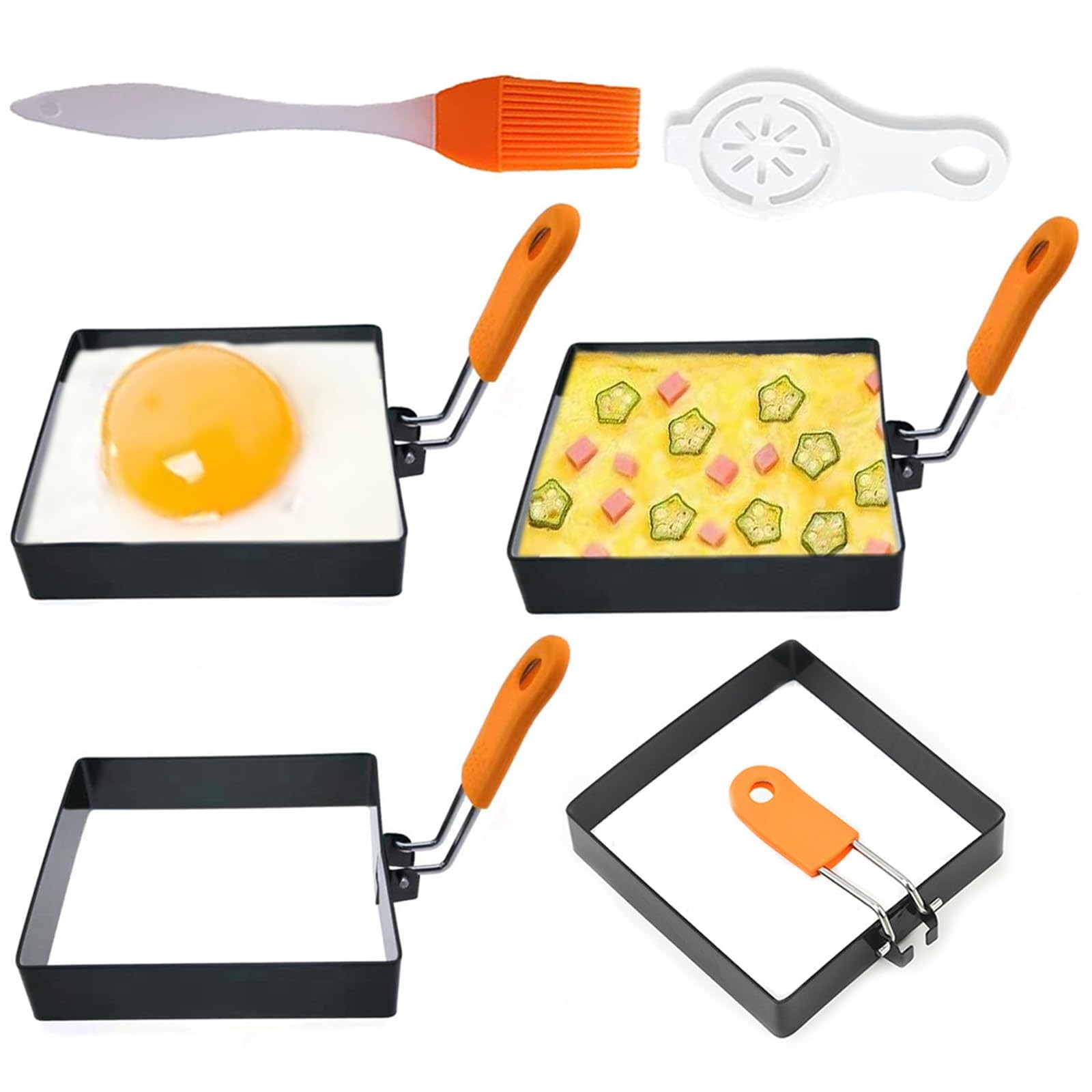 Large 4 Pcs 4 Inch Sqaure Egg Ring for Griddle 4 Pieces Square 4 Inch, Orange