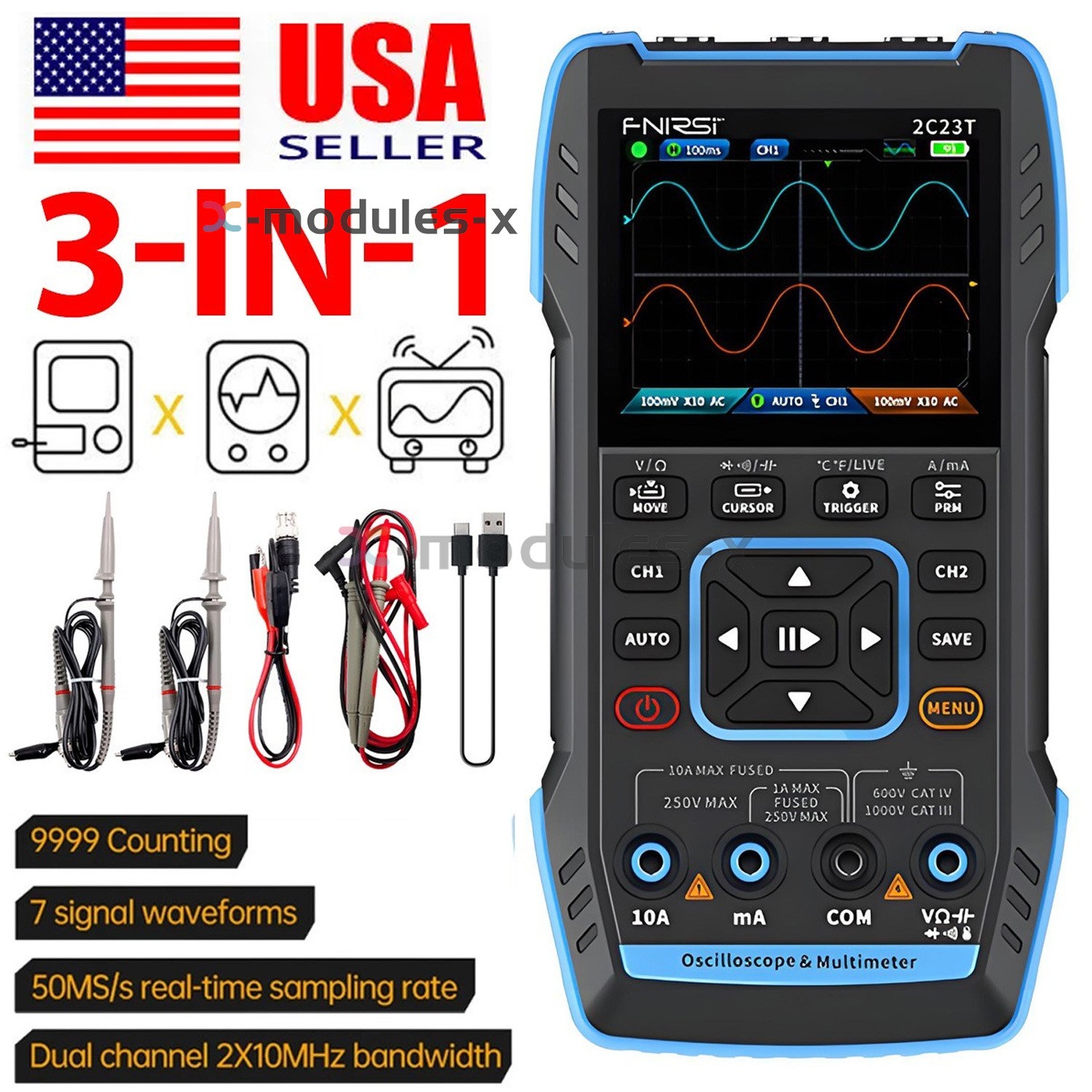 FNIRSI 2C23T 2.8" Handheld Oscilloscope 3in1 Digital Multimeter Signal Generator