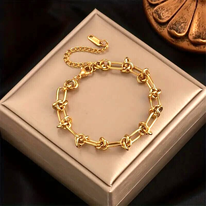 Trendy Stainless Steel Gold Plating Chain Bracelets Women Men Retro Fashion Gift