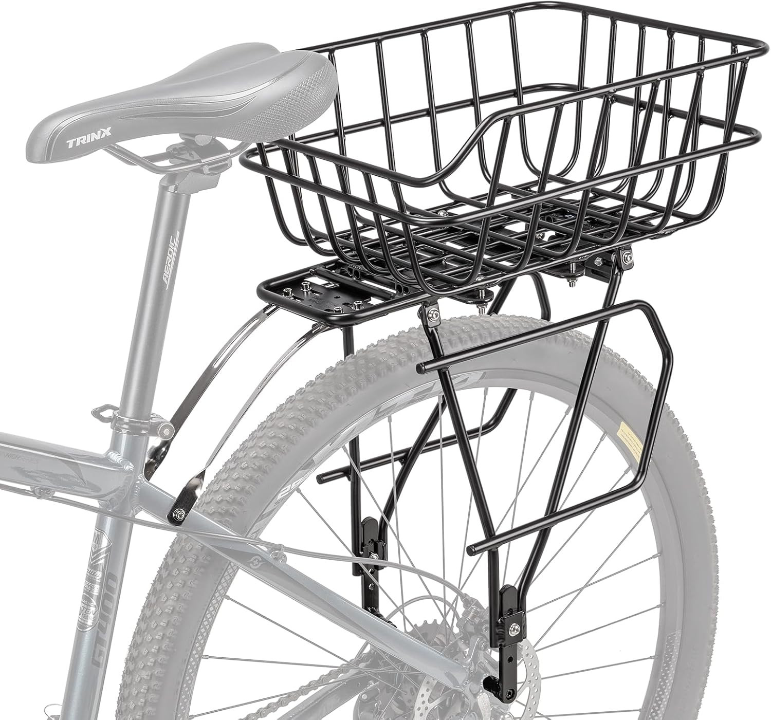 Rear Bike Rack with Basket - Bike Cargo Rack for Disc Brake/Non-Disc Brake Mount