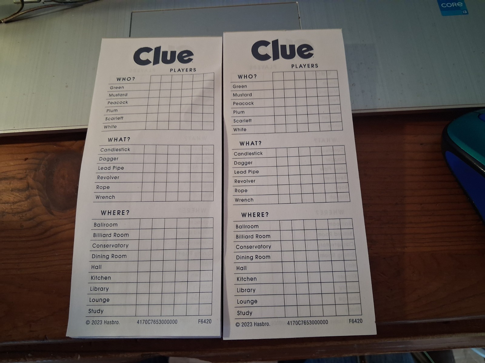 Clue 2x Score Sheet Pads Movers Weapons 2023 Board Game Edition Replacement READ