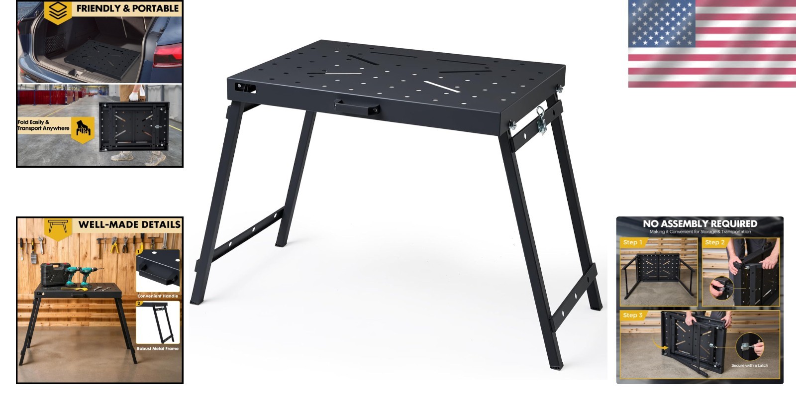 Versatile Foldable Welding Table with 1000LBS Capacity & Tool Slots - Lacquered
