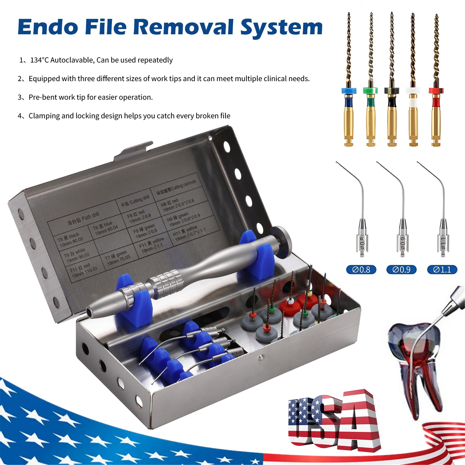 Dental Root Canal File Extractor Broken Files Removal Kit Endo Rescue Retrieval