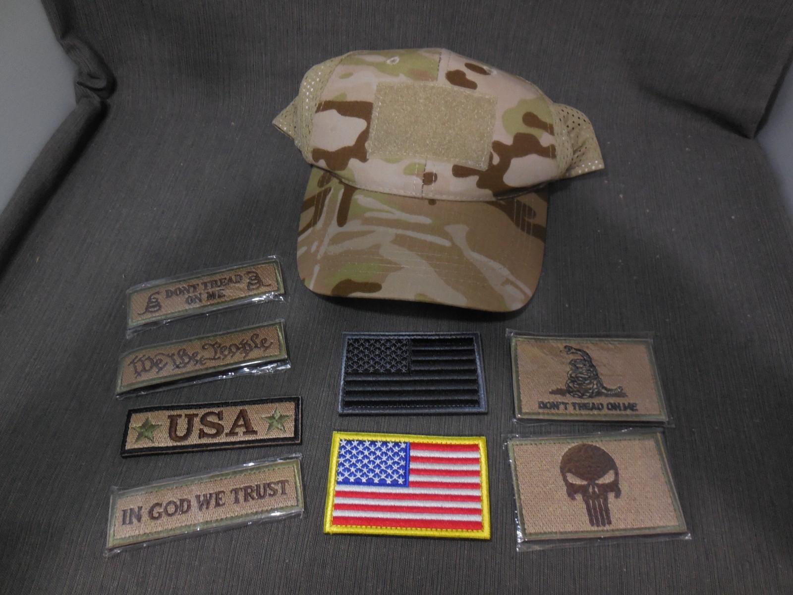 NEW Military Tactical Camo Mesh Breathable Baseball Cap/Hat w/ 8 Morale Patches