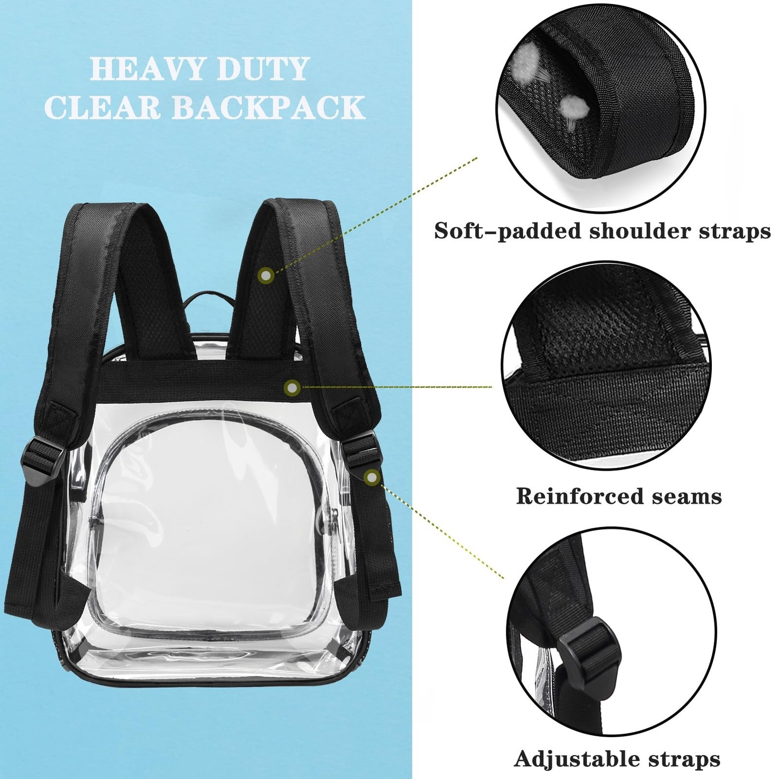 Clear Backpack Stadium Approved 12x12x6 Small Clear Backpack for Concert,Work...