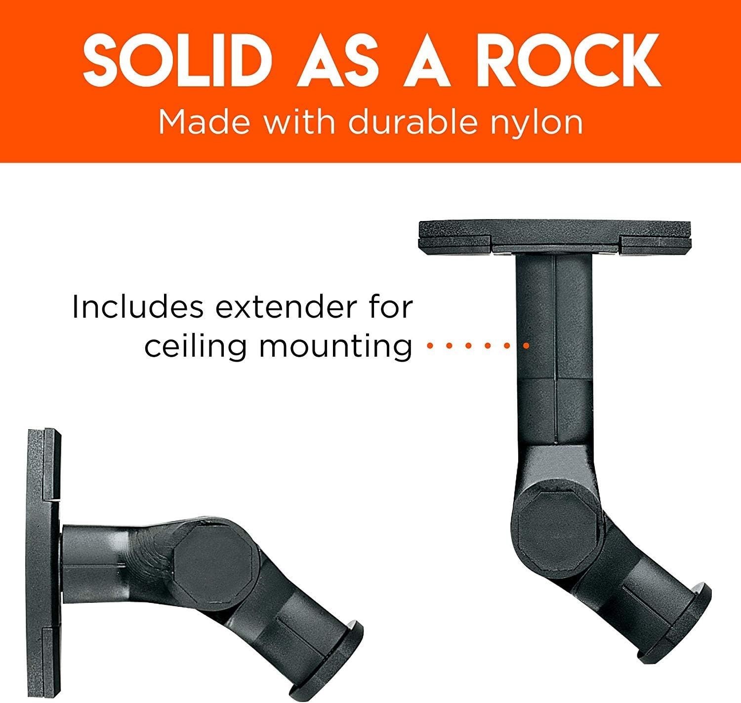 Adjustable Speaker Wall/Ceiling Mount Pair - Tool-Free Installation - Black