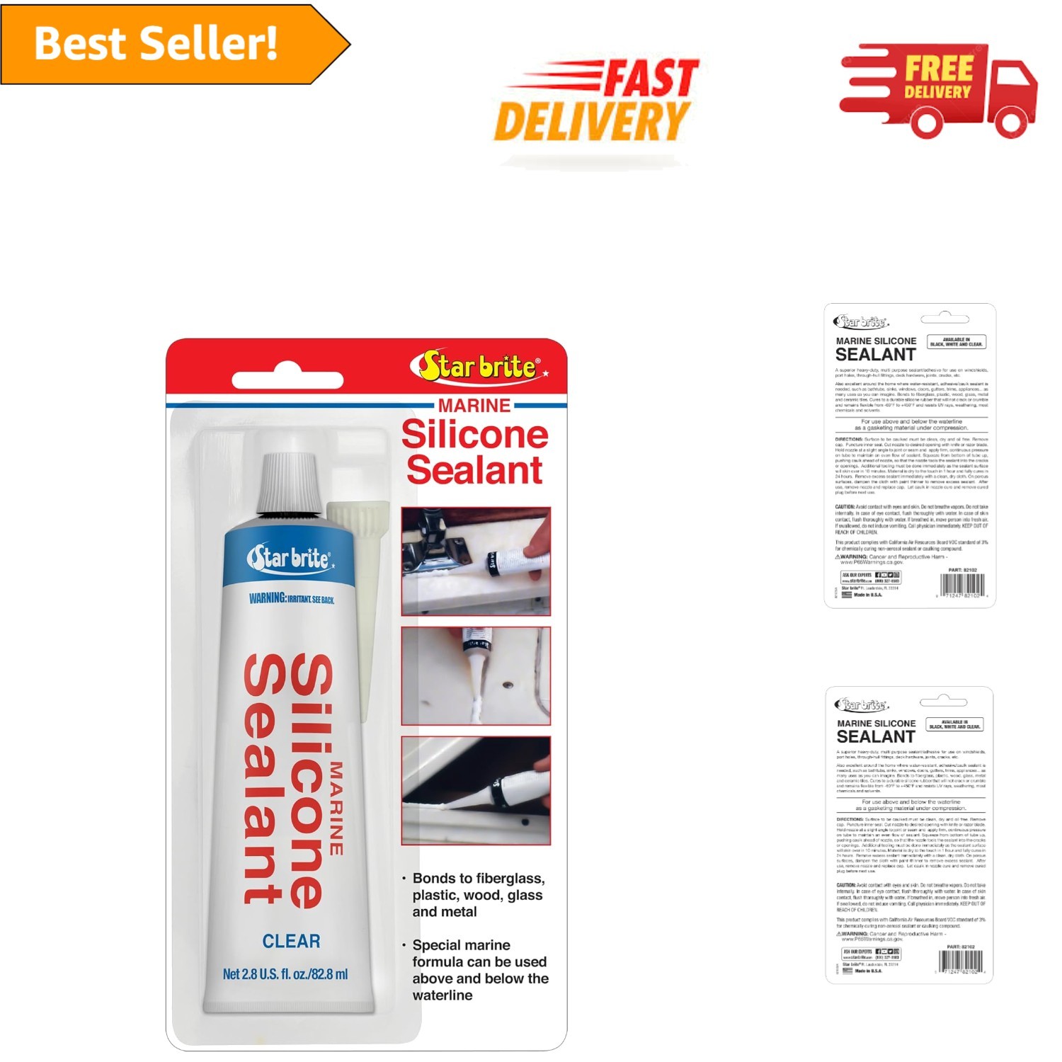 Heavy-Duty Marine Silicone Sealant - Waterproof for Glass, Metal, Wood, 2.8 Oz