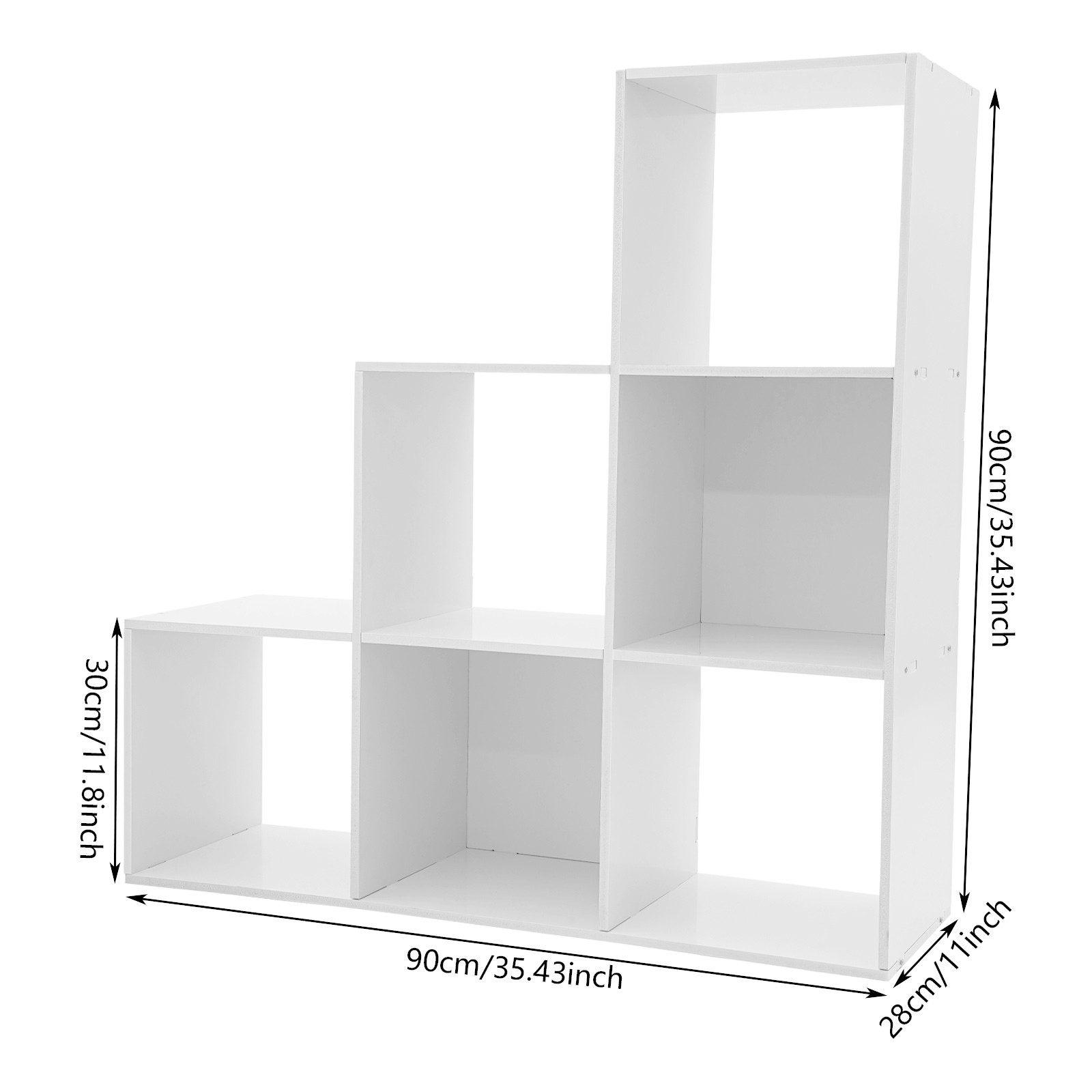 L-Shaped Storage Bookcase 6-cube Stepped Corner Shelf Book Rack for Home/Office