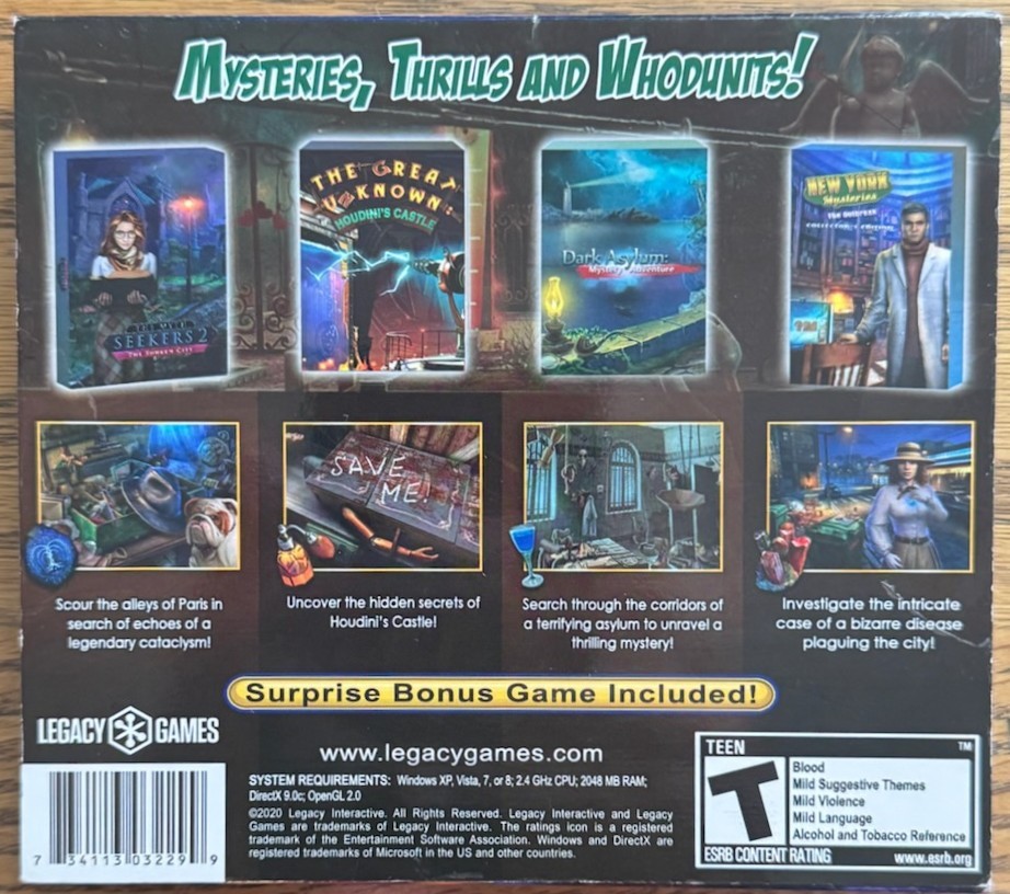 Legacy Hidden Object Games ~ Murder Mystery 2 ~ 5 Game Pack ~ DVD-Rom