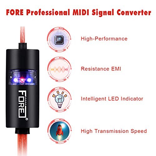 MIDI to USB Interface MIDI Cable Adapter with Input&Output Connecting with Red