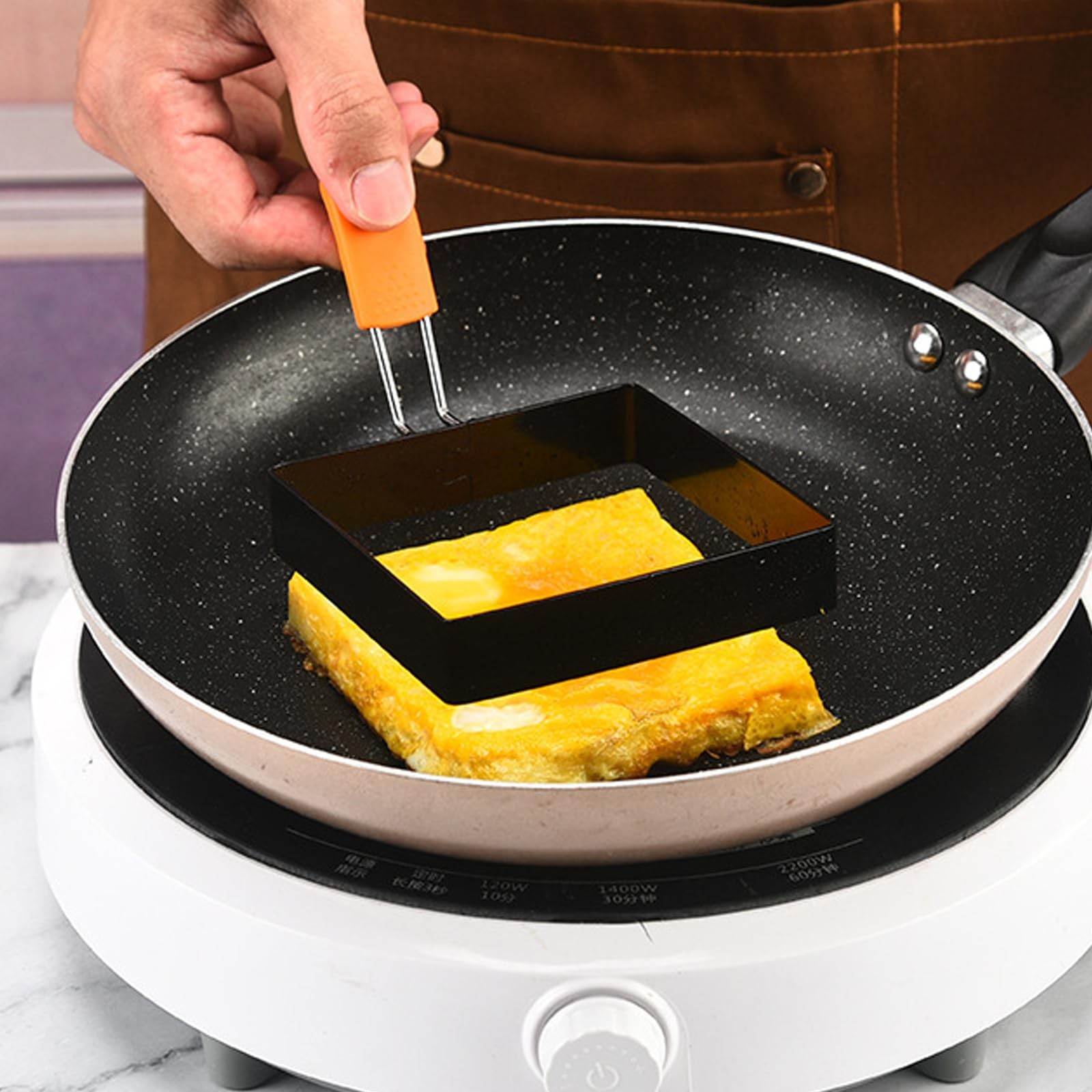 Large 4 Pcs 4 Inch Sqaure Egg Ring for Griddle 4 Pieces Square 4 Inch, Orange