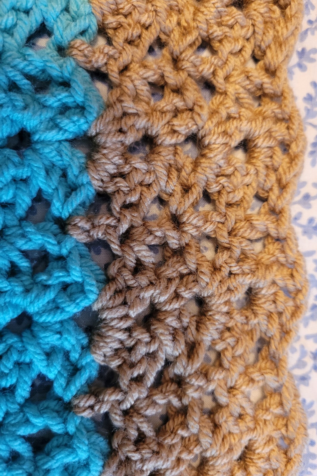 Hand Knit Wrap Shawl, 17"x48", Tan, Turquoise, Orange, Table Runner, Brand New
