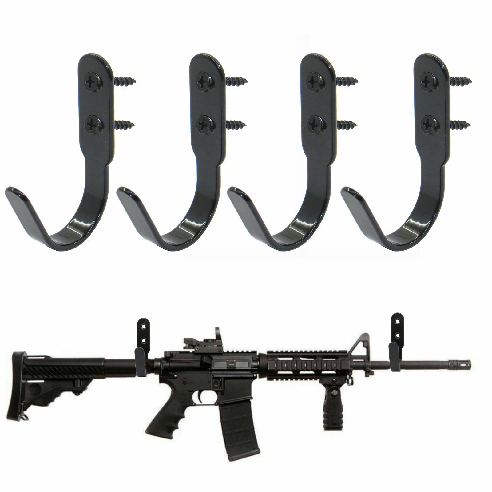 Lot of 4, Gun Rack Shotgun Hooks Rifle Hangers Archery Bow Wall Mount Storage