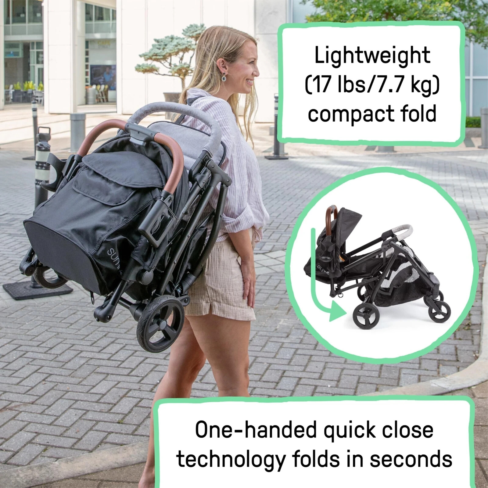 Ingenuity 3Dquickclose CS+ Compact Fold Stroller with Oversized Canopy Gray
