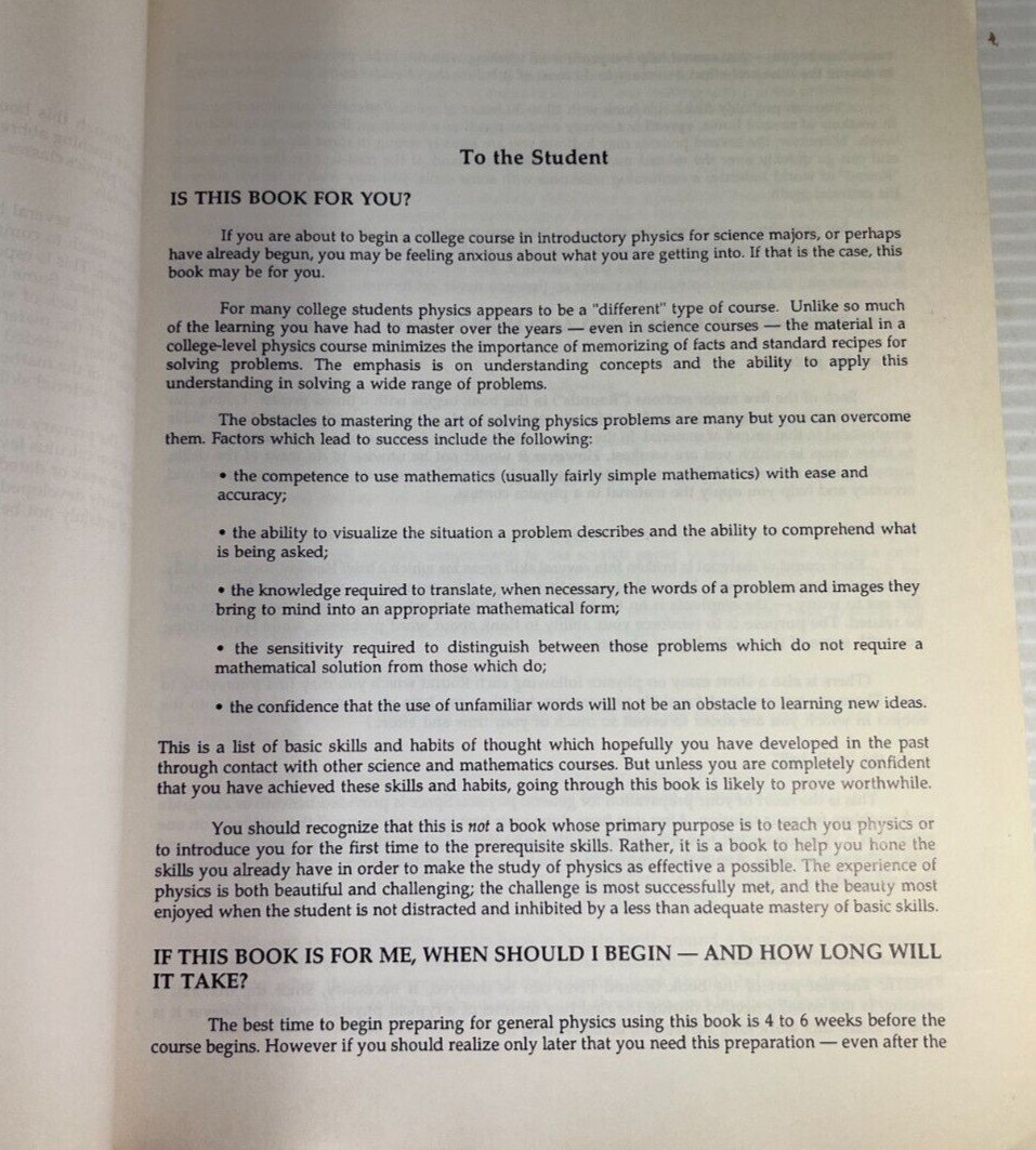 Preparing for General Physics Math Skill Drills and Other Useful Help 1992 USED