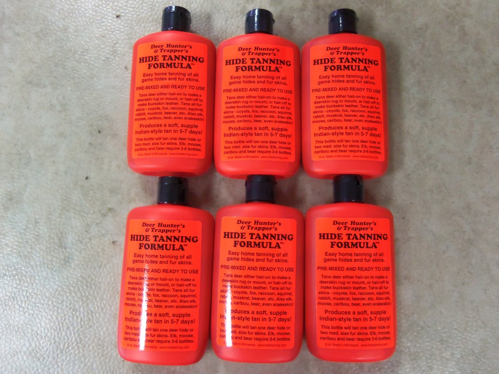 6 Bottles Hide Tanning Formula  Fur Deer Trapping  Hunting Raccoon Fox Coyote