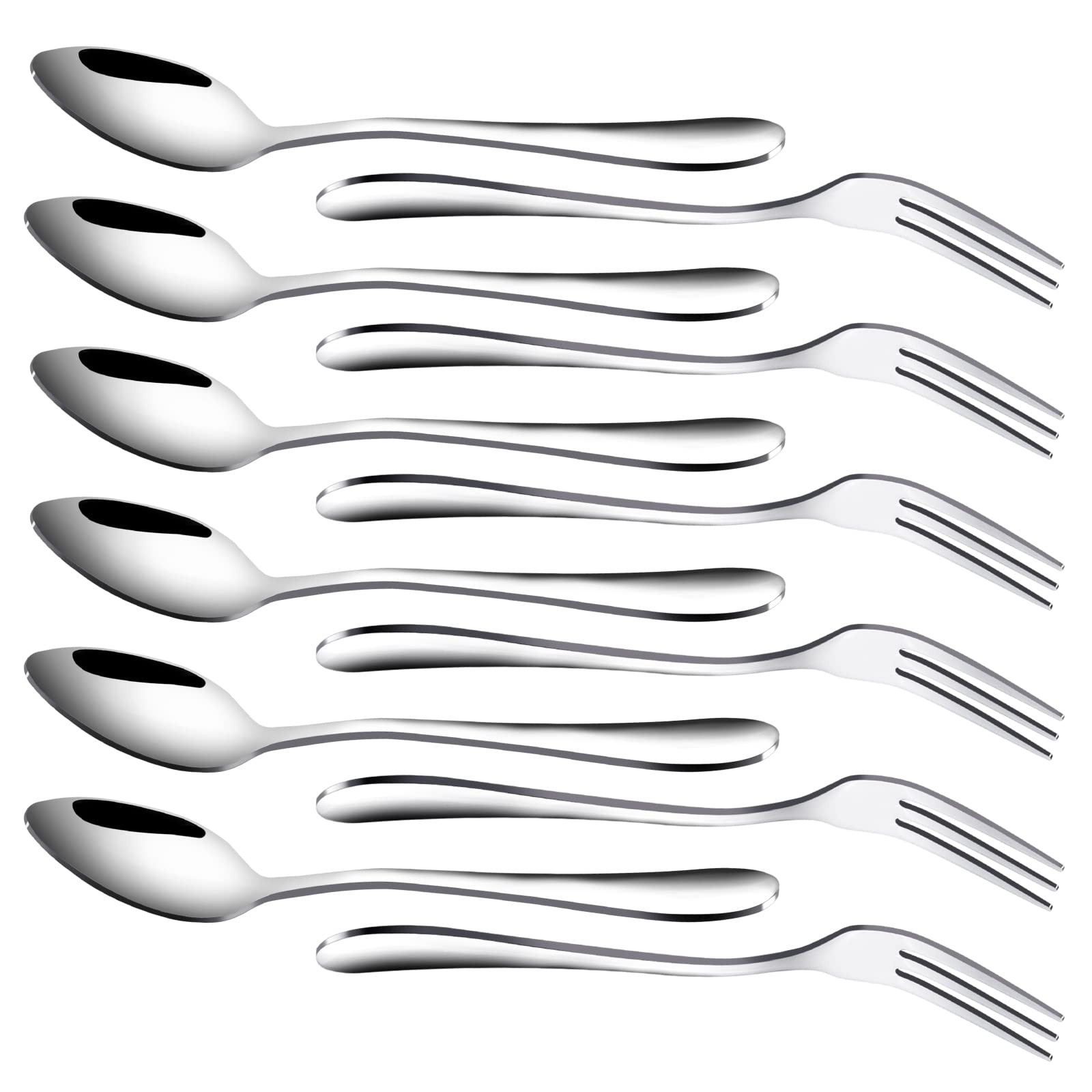 12 Pcs Dessert Forks and Spoons Silverware Set, Stainless Steel Mini Forks an...