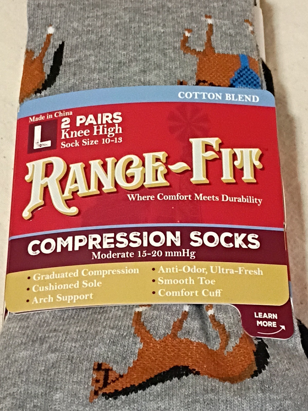 Range-Fit Compression Socks Knee High Size 10-13 15-20 mmHg 2 Pair D12