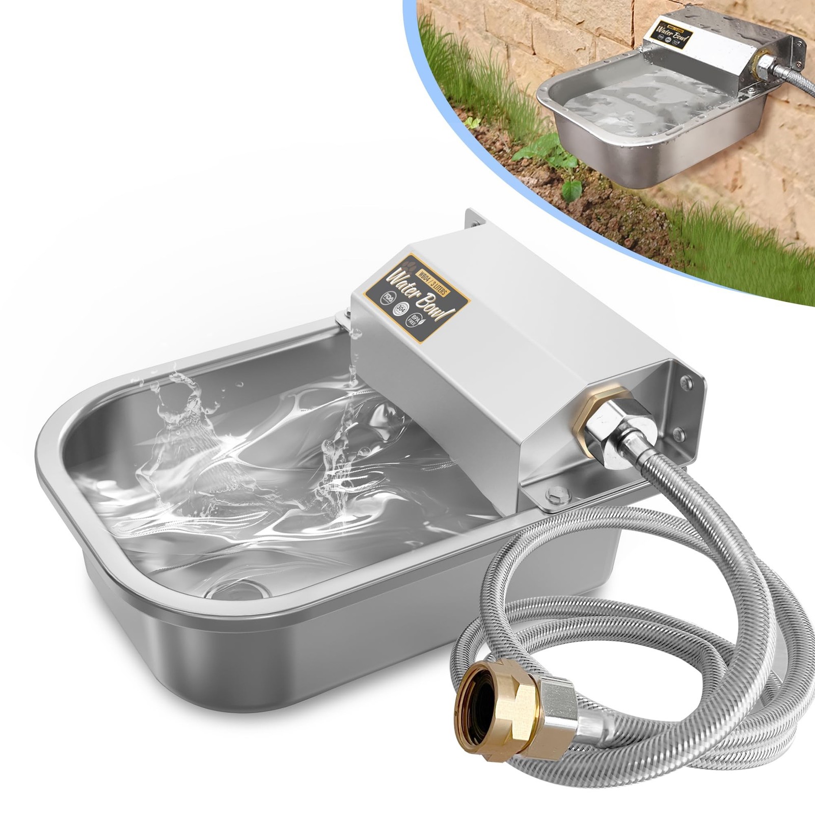 Automatic Water Dispenser for Dogs, 3L /101 oz 304 Stainless Steel Dog Water ...