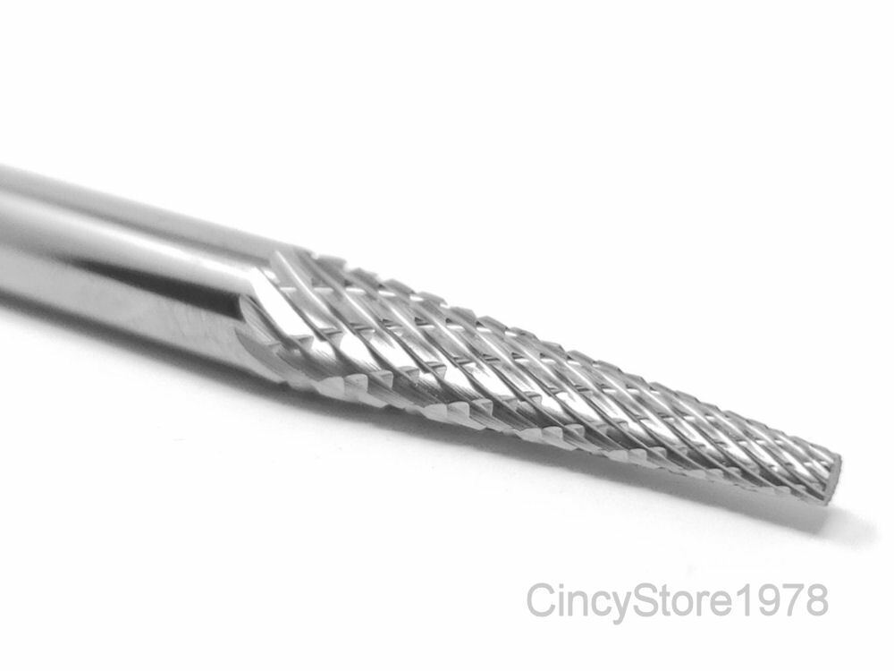 SM3D Pointed Cone Shape Carbide Burr Bur Cutting Tool Die Grinder Bit 1/4" NEW
