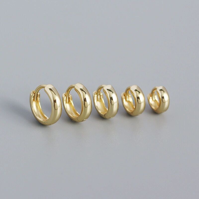 5-9mm Real s925 Sterling Silver Solid Classic Thick Hoop Huggie Clip Earring