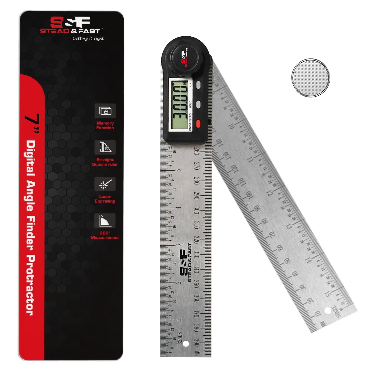 Angle Finder Tool Digital 7 Inch / 200 mm Stainless Steel Full Size, Metallic