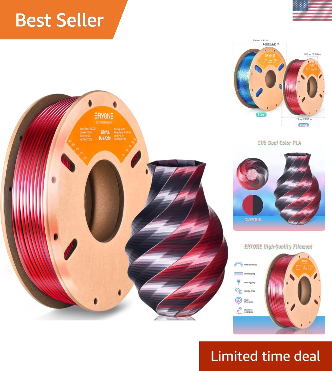 Gorgeous 250g Silk Dual Color PLA Filament - Perfect for Creative 3D Projects