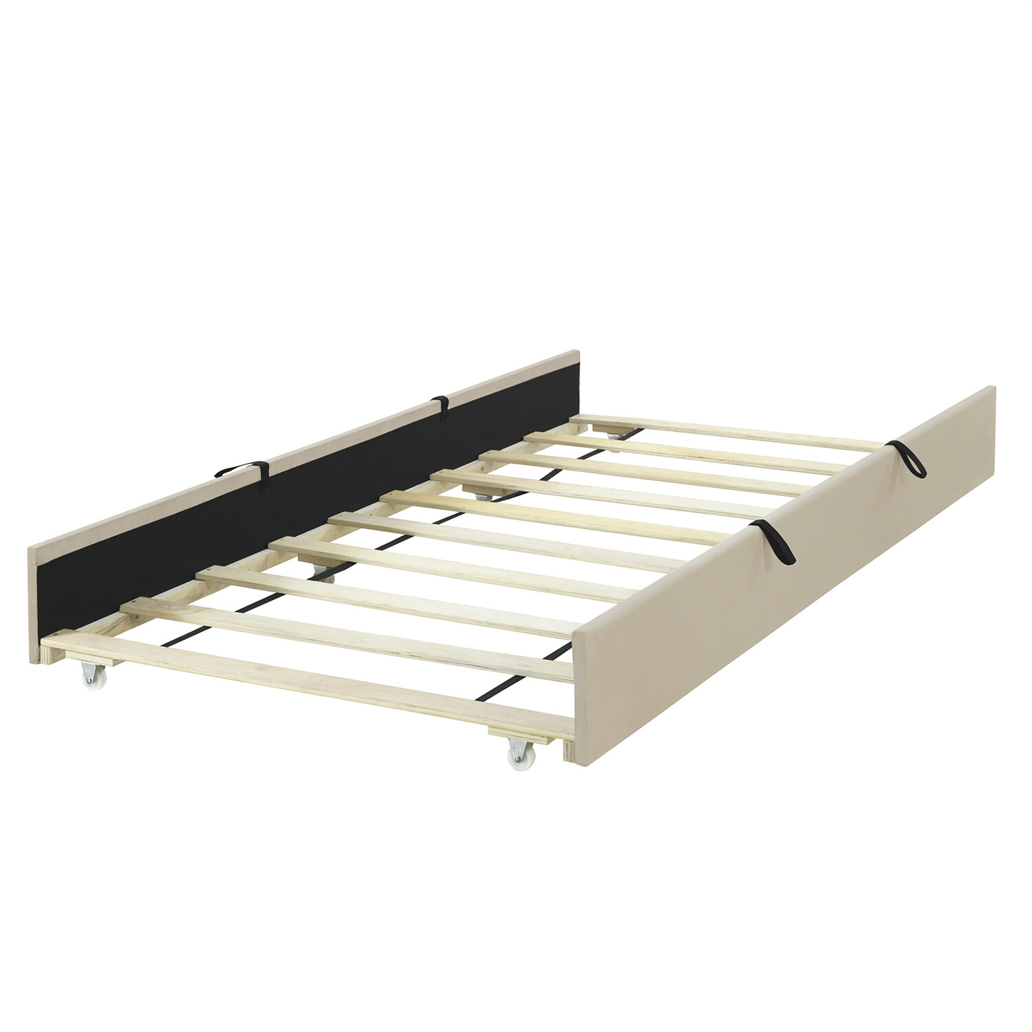 Twin Size Bed Frame Upholstered Platform Bed w/ Pull Out Trundle Beige/Pink US