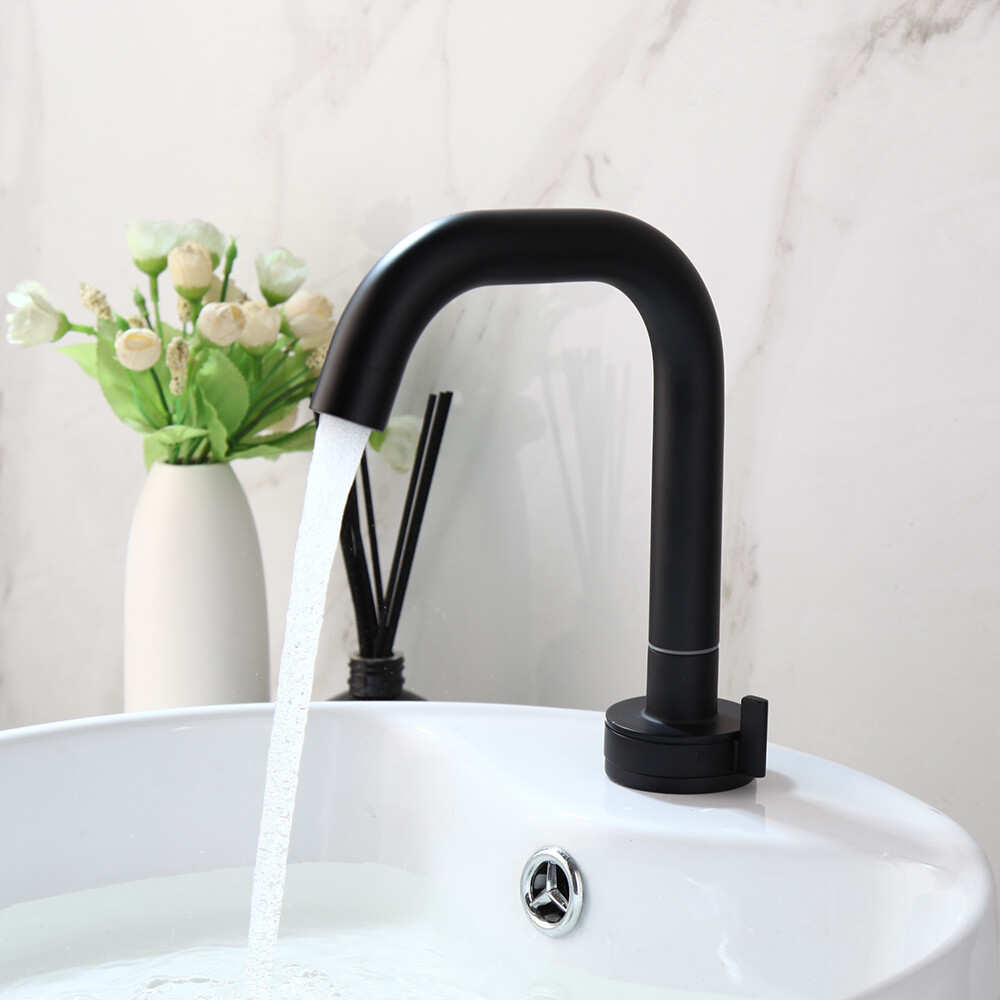 Black Bathroom Sink Faucet Single Hole Brass Deck Mounted Mixer Vanity Tap