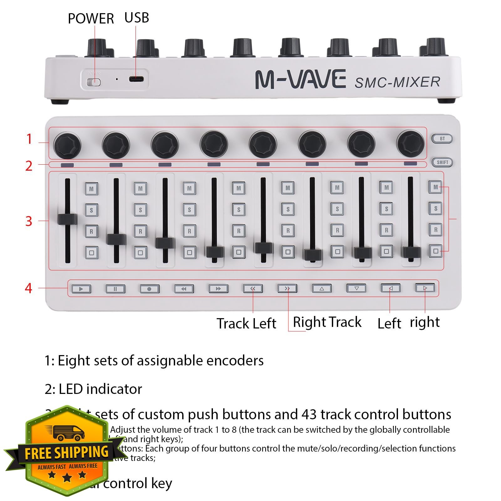 summina MIDI Controller Mixer 43 Buttons 8 Knobs BT USB