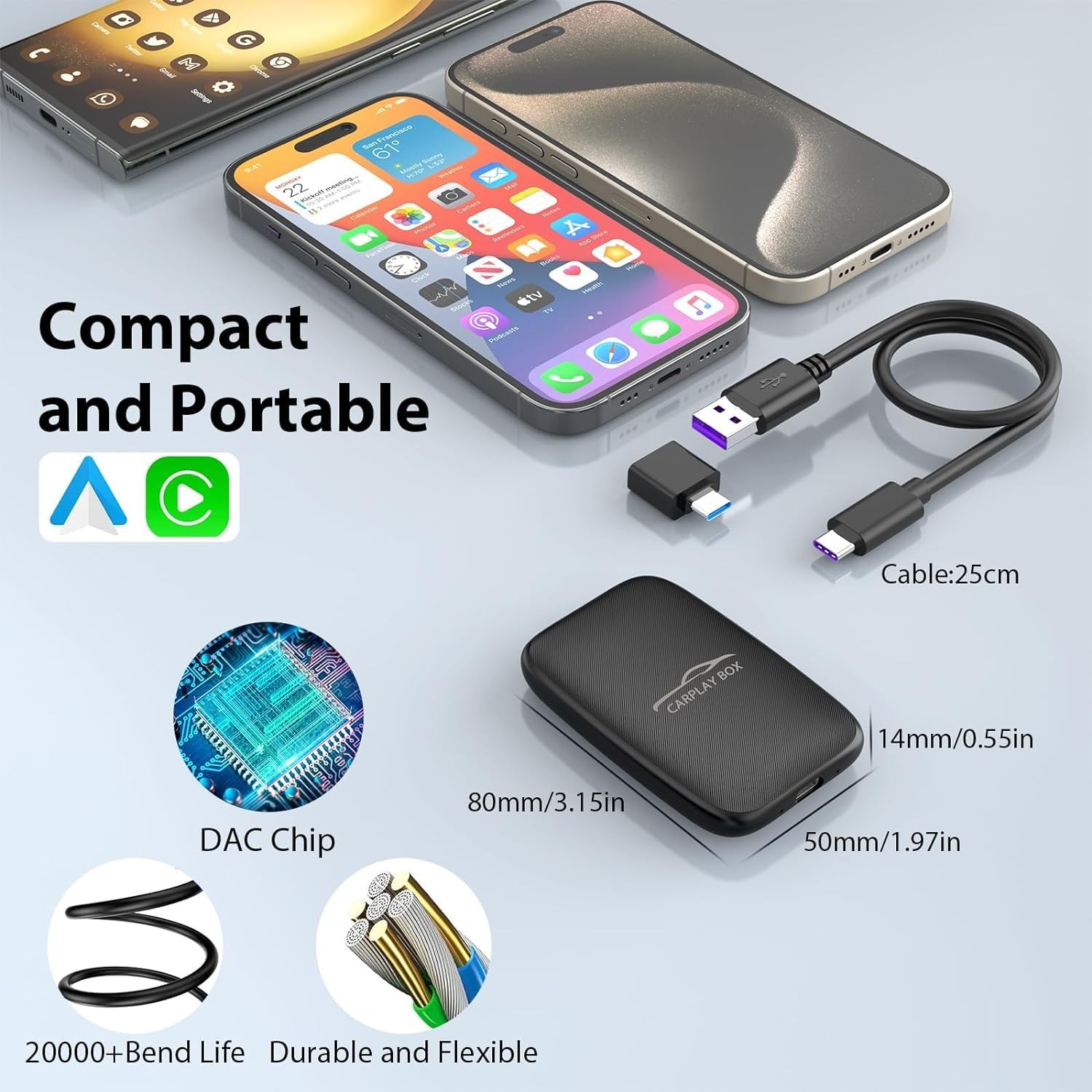 CarPlay Wireless Adapter & Android Auto Adapter,2025 Upgrade Convert Black