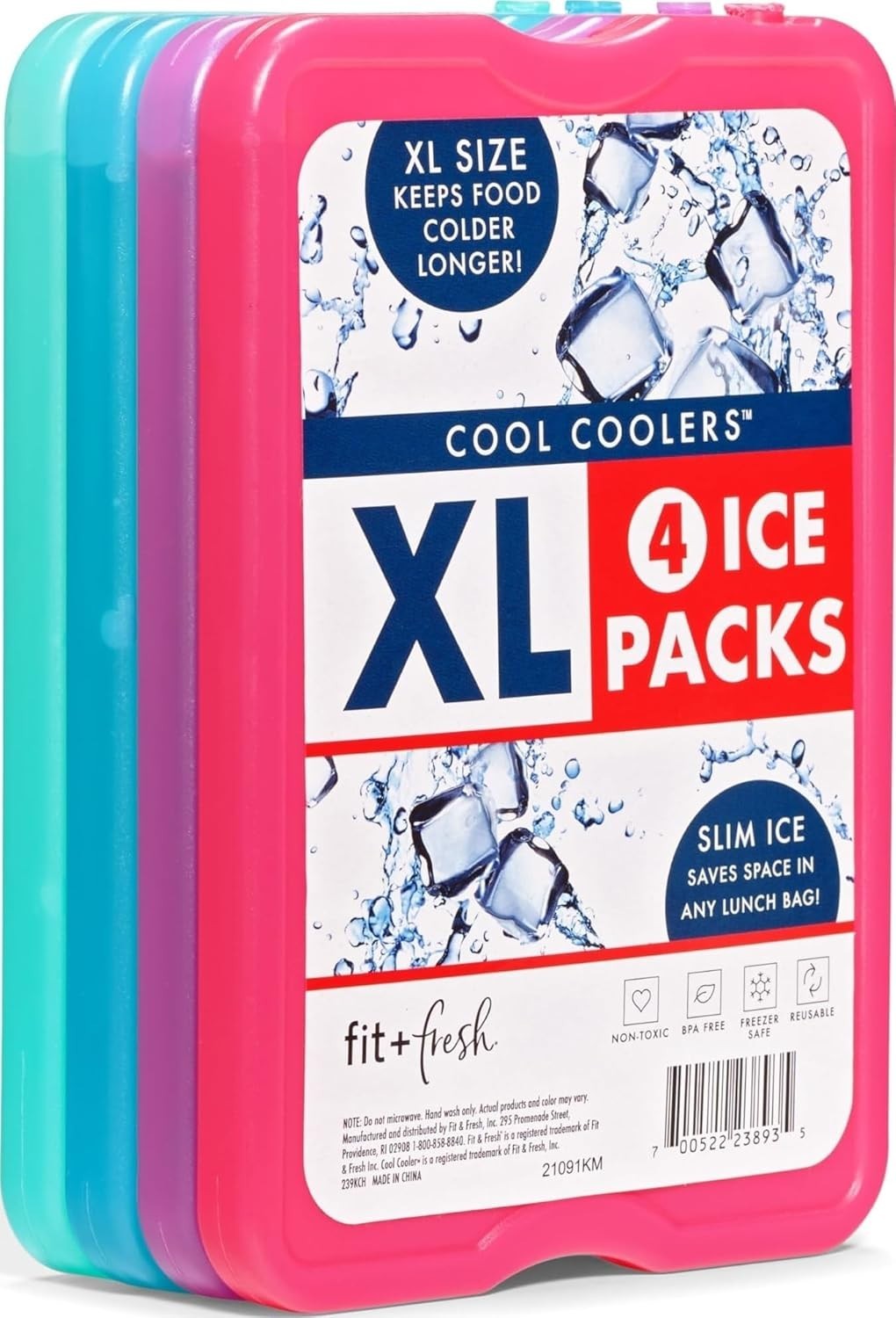 Cool Coolers by  4 Pack XL Slim Ice Packs, Quick Freeze Space Saving Reusable Ic