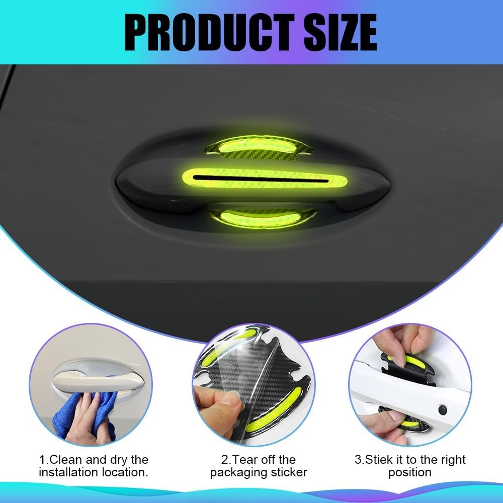 8PCS Car Door Handle Protector Reflective Sticker, 3D Ca Color: Gemstone Green