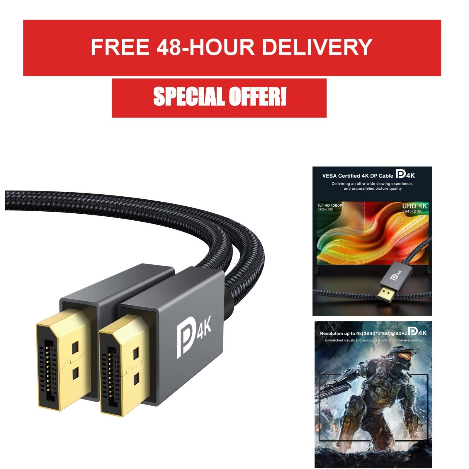 IVANKY DisplayPort Cable 6.6ft 4K@60Hz High Speed Gold-Plated
