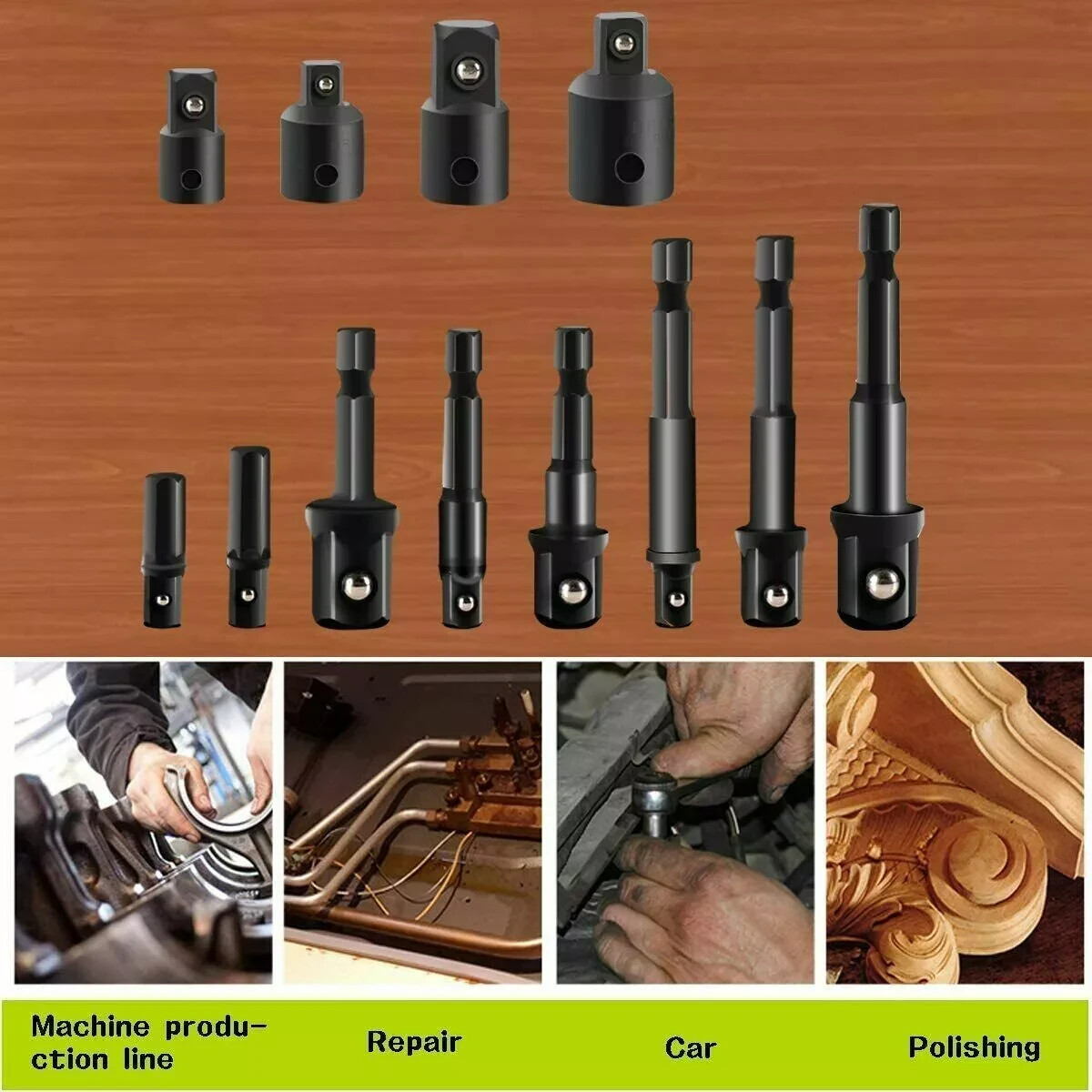 12pcs Drill Socket Adapter and Reducer Hex Extension Bit Set 1/4 3/8 1/2 Inch