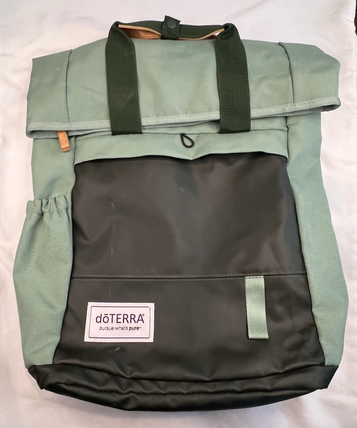 doTERRA Sustainable Backpack Roll Top Green Travel School Daypack NWOT