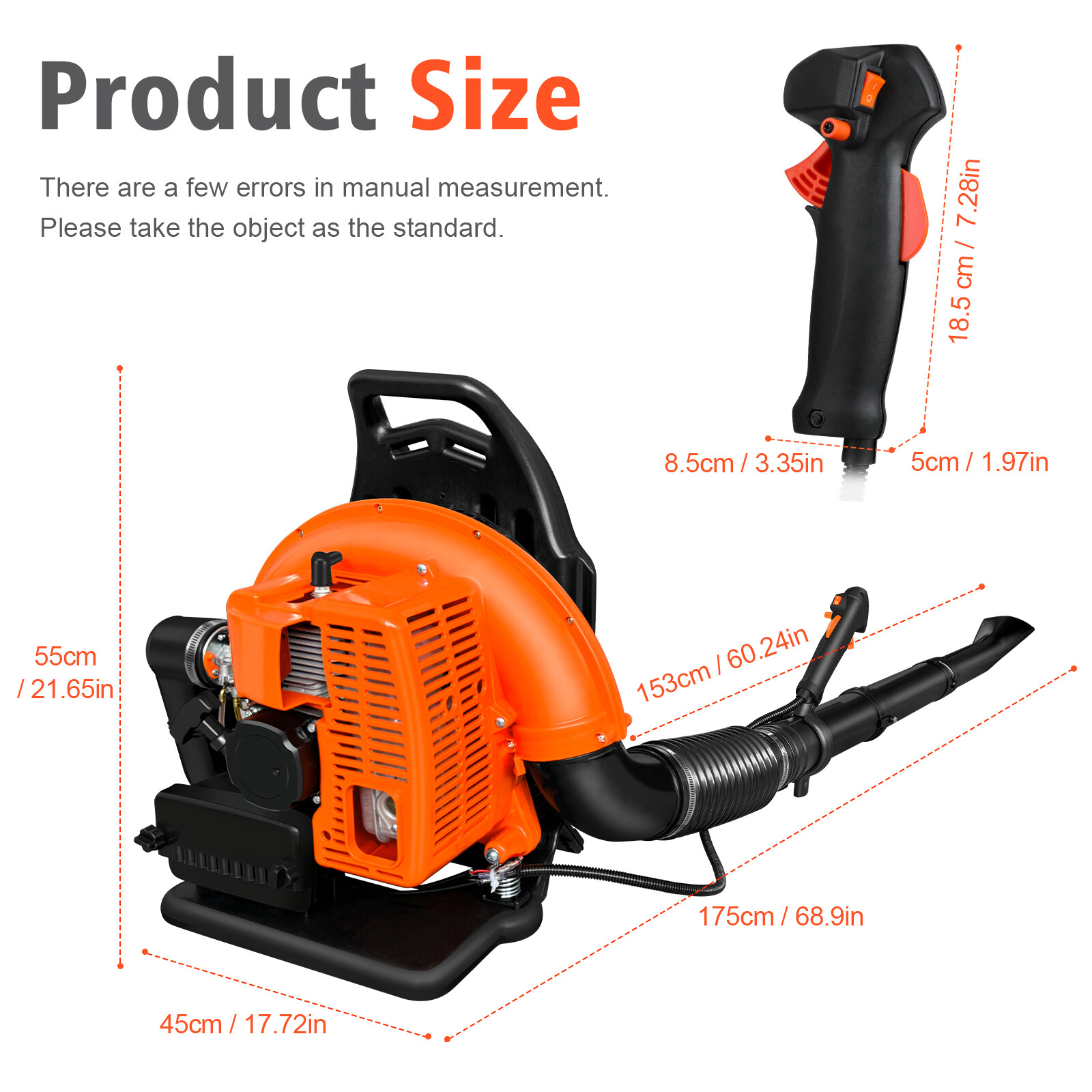 Backpack Leaf Blower Gas Powered Snow Blower 665CFM 63CC 2-Stroke 3HP 6800 RPM