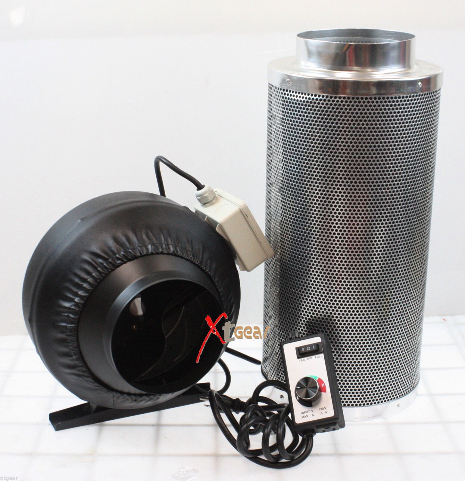 Combo 6" Inline Fan Air Blower Speed Controller w/ Odor Scrubber Carbon Filter