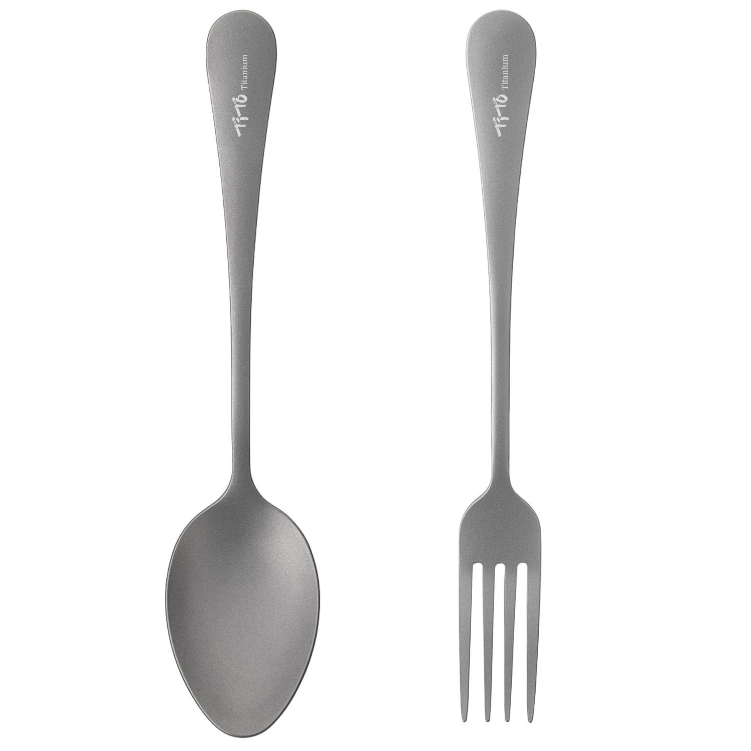 TiTo Titanium Cutlery Set, Lightweight Titanium Fork and Spoon Portable Reusa...
