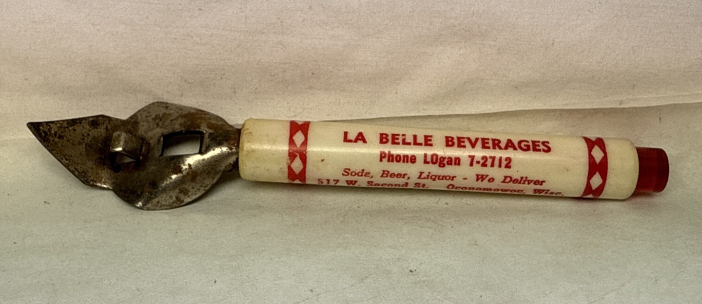 Vintage Advetising Beer Opener La Belle Beverages Liquor Store Oconomowoc WI Wis