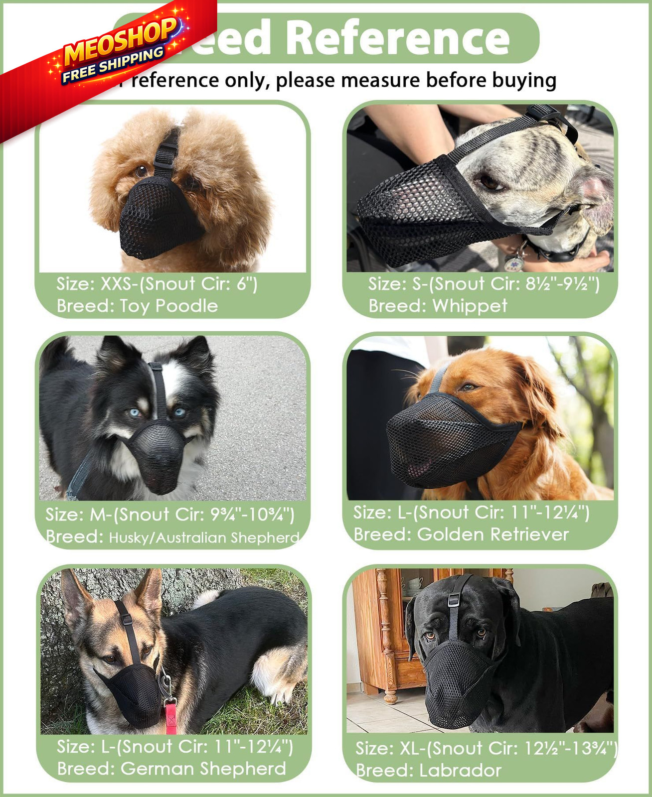 Mayerzon Dog Muzzle, Patented Soft Mesh Muzzle for L-(Snout:11"-12¼"), Black