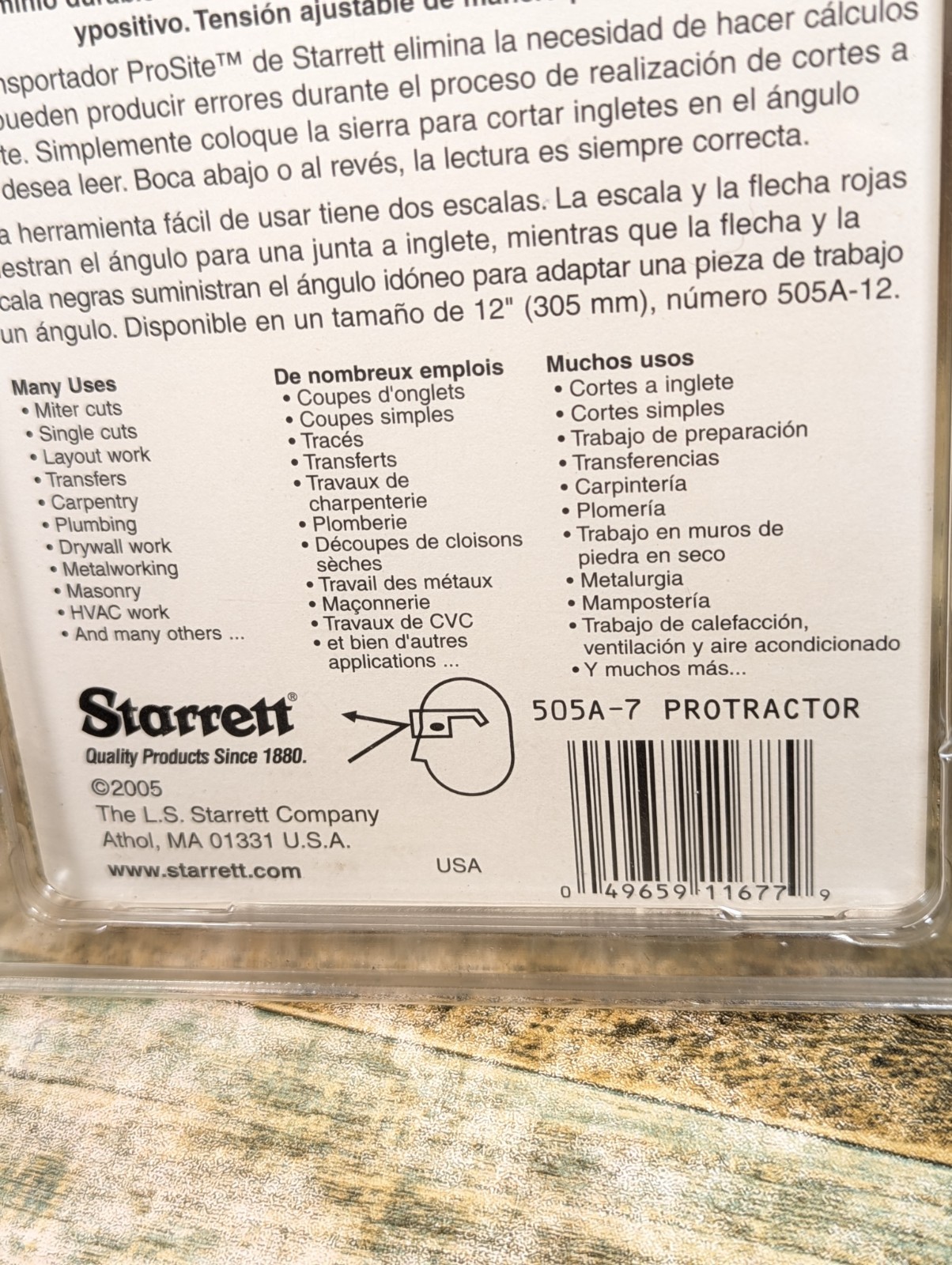 Starrett 505A-7 Miter Protractor 7"