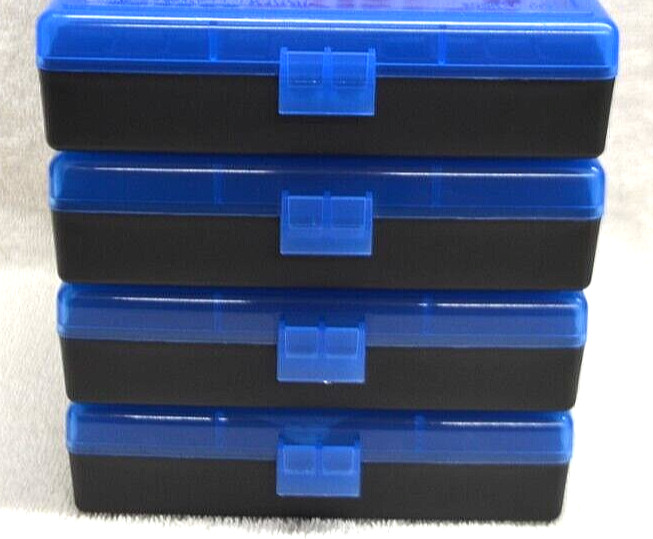 4 x BERRY'S PLASTIC AMMO BOX, BLUE/BLACK 100 Round 45/40/10MM