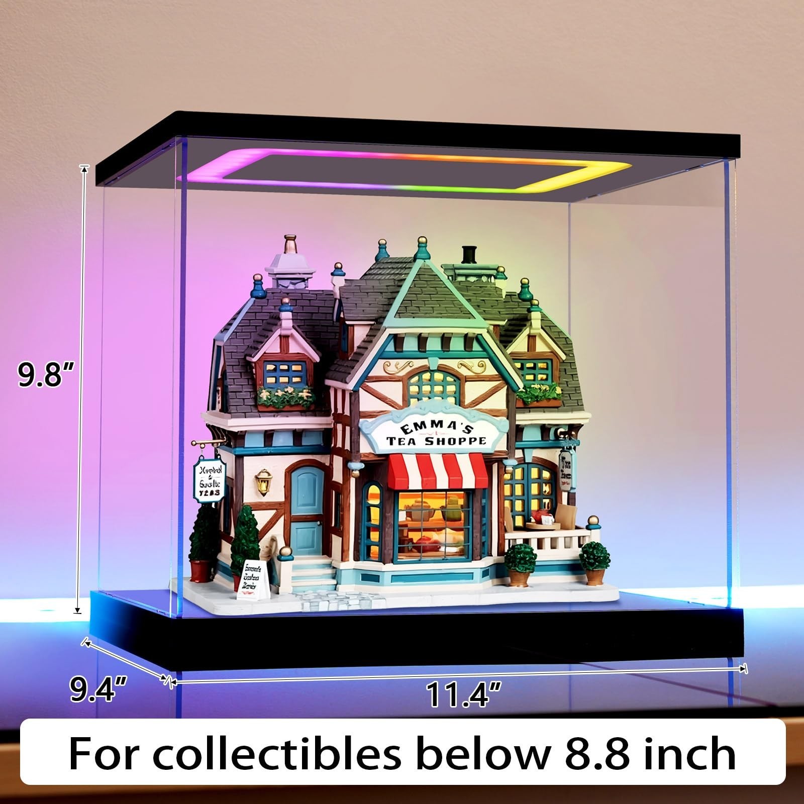 Clear Acrylic Display Case with Light for Miniature House Building Sets, Mult...
