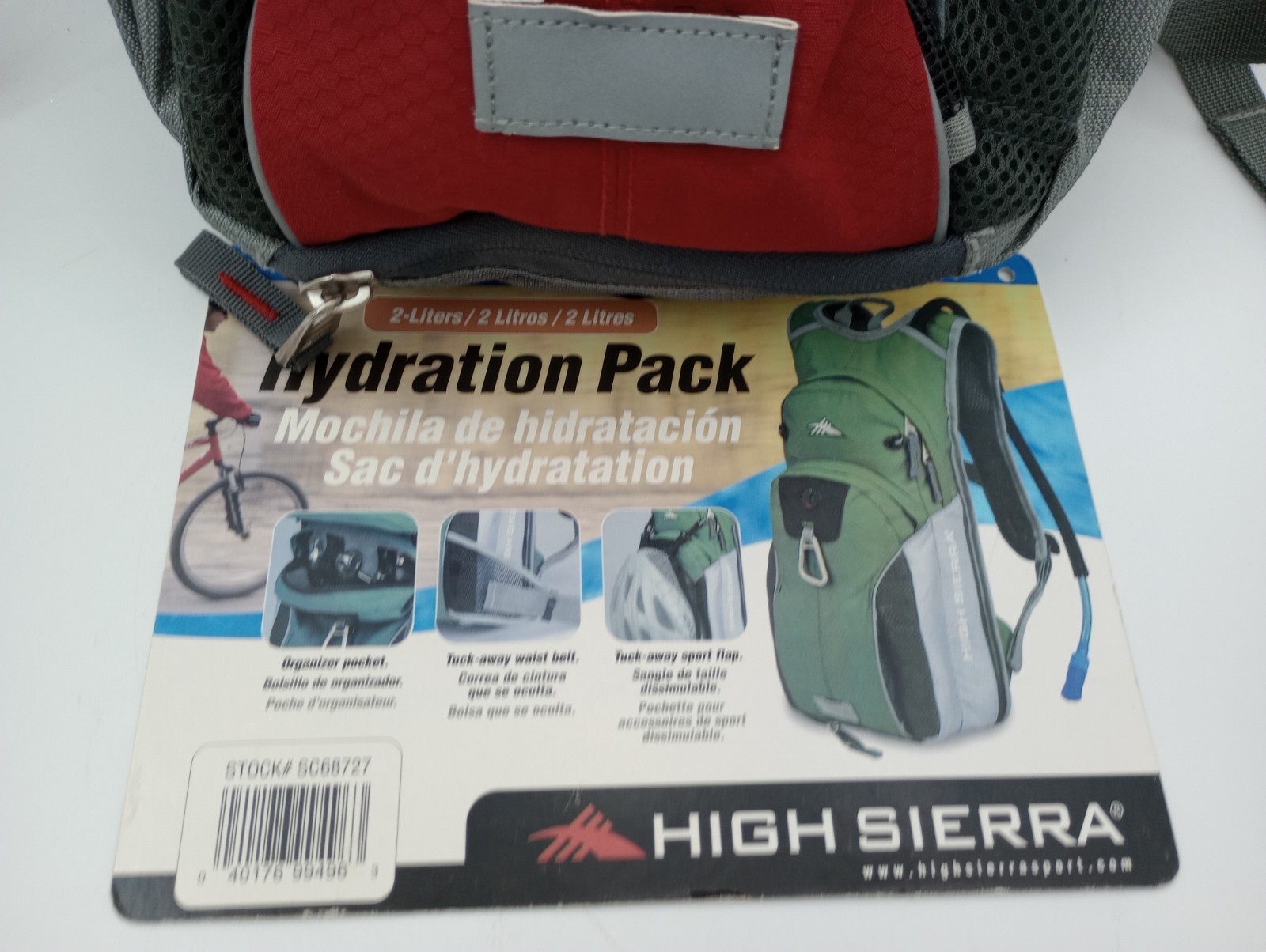 High Sierra Hydration Pack 2L Red w/ Padded Straps for Camping & Hiking NEW